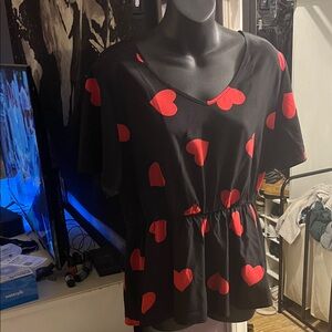 SHEIN Black and Red Heart Blouse